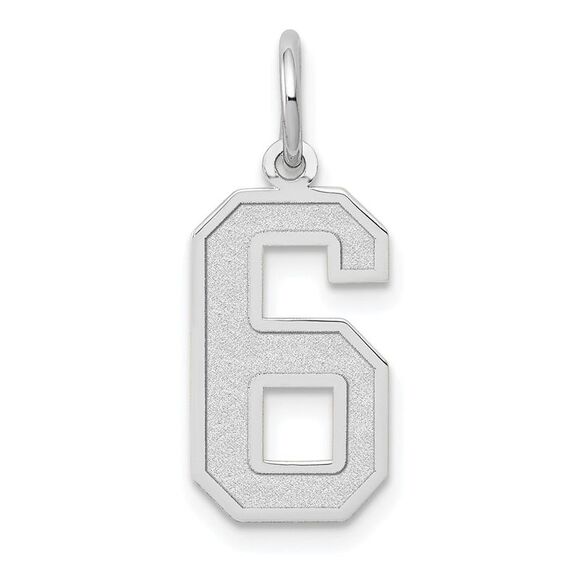 14k White Gold, Jersey Collection, Medium Number 6 Pendant - Picture 1 of 5